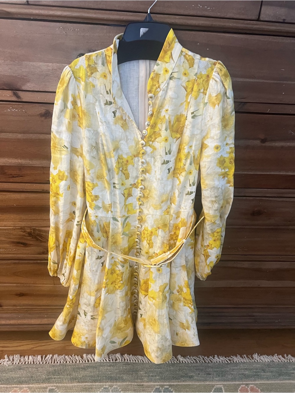 Zimmermann Yellow Floral Linen Button Front Mini Dress Size 3